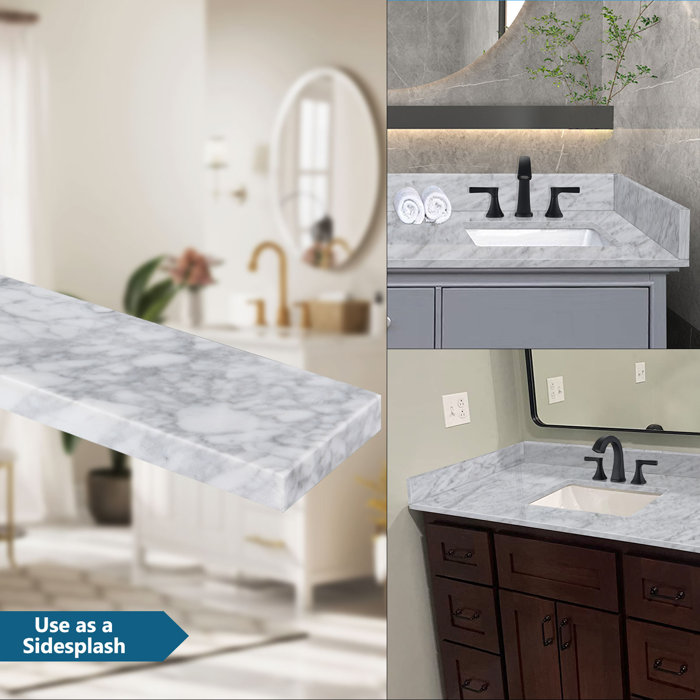 DORNBERG 21.25" White Carrara Marble Sidesplash For Vanity Sink Top